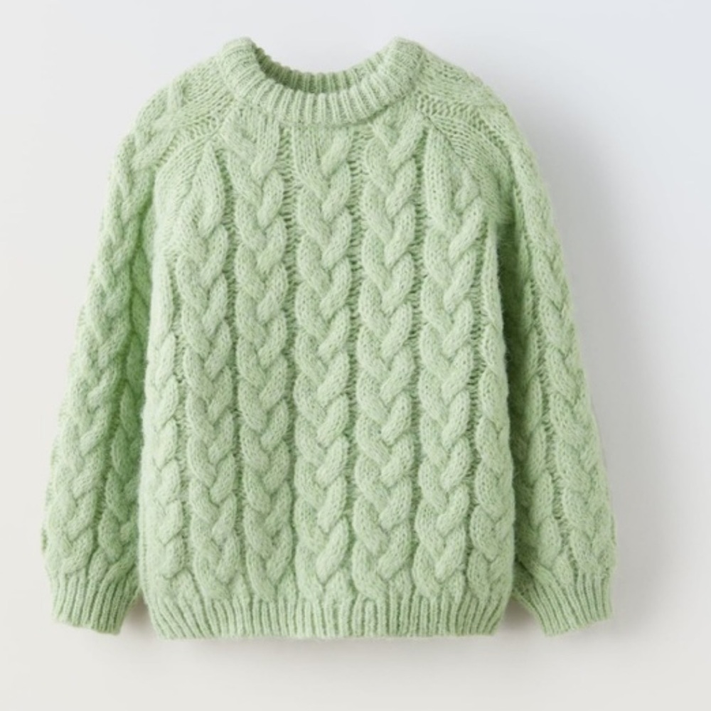 Zara Light Green Cable Knit Sweater